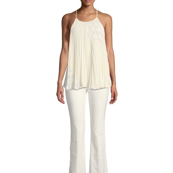 Derek Lam 10 Crosby Ivory Pleated Camisole Blouse with Lace Panels - Picture 2 of 10